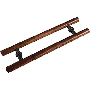 Imagem de Maçaneta da porta frontal marrom de madeira, maçaneta da porta push pull do chuveiro de vidro com acessórios, uso em escritório/estúdio/hotel, 40 cm/15,7 pol.