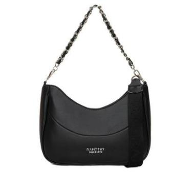 Imagem de Bolsa Feminina Rafitthy Baguete Pequena Correntes Preta-Feminino