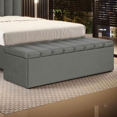 Imagem de Calçadeira Baú Navi 195 Veludo Aradecor, Cinza Claro, 195X45X46