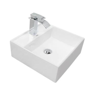 Imagem de Kit Cuba Pia Louça Cerâmica Banheiro C/Torn e Vál Cromada 12 - Smart N