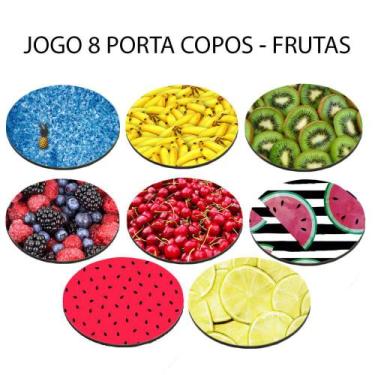 Imagem de Kit 8 Porta Copos com as Estampas Vibrantes de Frutas Florais Redondo 