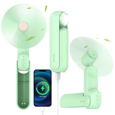 Imagem de Ventilador portátil portátil, ventilador de bolso dobrável 4 em 1 pessoal com carregador portátil, pequeno ventilador de mão com lanterna, mini ventilador de mesa com abajur de mesa, ventilador de
