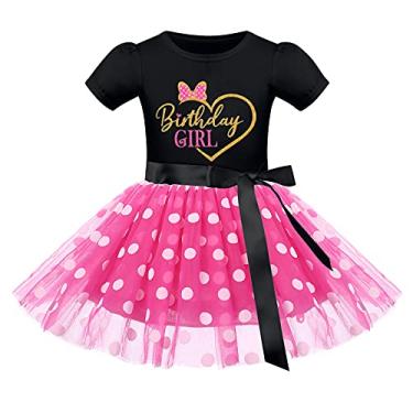 Imagem de IMEKIS Roupa de aniversário infantil para bebês meninas, vestido de bolinhas, faixa de cabeça de bolo, Halloween, cosplay, fantasia, sessão de fotos 1-6 anos, Preto + rosa - Coração de amor, 4T
