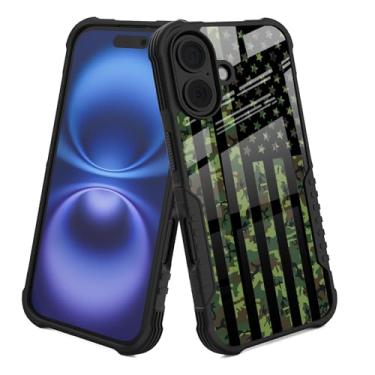 Imagem de YALUUU Capa compatível com iPhone 16 verde exército camuflagem bandeira americana design para homens meninos [amortecedor à prova de choque] [anti-arranhões] [antiderrapante] capa de proteção
