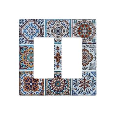 Imagem de Placas de parede vintage mexicanas coloridas Talavera Mandala Double Rocker 2 Gang Light Switch Cover Decorativa GFCI Placa Elétrica para Casa de Banho Decoração de Cozinha