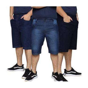 Imagem de Kit 3 Bermudas Jeans Tradicional Masculina Algodão e Elastano Slim Pre