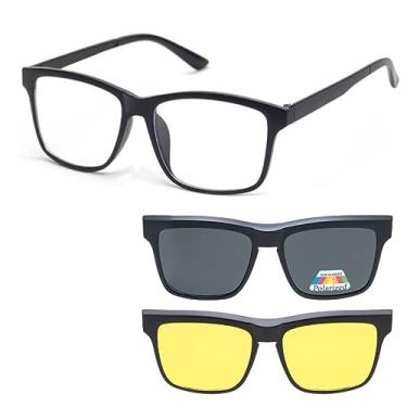 Imagem de Kit Armação de Oculos com Clip On 3 em 1 de Sol Masculino Polarizado Oculos Dia e Noite (2201 55-18-138)