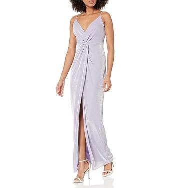 Imagem de Aidan Mattox Vestido feminino de malha Lurex com decote em V, Lilás, 34