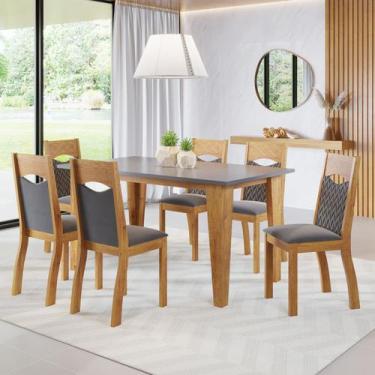 Imagem de Mesa de Jantar Retangular Vitto C/6 Cad Pietra Mel/Cinza Brilho/V.graf