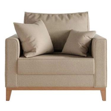 Imagem de Poltrona Decorativa Beny Tecido Linho Base e Pés Em Madeira - Neros In