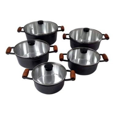 Imagem de Conjunto De Panelas Caçarolas Cava 5 Peças Tampa De Vidro Craqueada