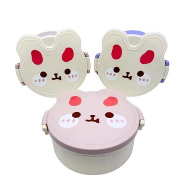 Imagem de Kit Pote Marmita Infantil Escolar P/ Lanche 2 Andares 1000ml - Top Rio