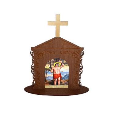 Imagem de Display Enfeite de Mesa Religioso Capelinha Oratório São Sebastião 20c
