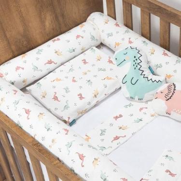 Imagem de Kit para Berço Jogo de Lençol com Rolinhos 100% Algodão 7 Peças - Dino
