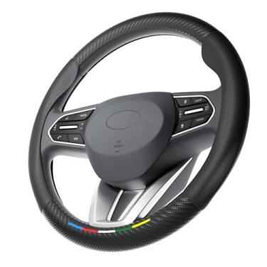 Imagem de Wigoo Capa de volante de carro compatível com Hyundai [design ergonômico, ultra respirável] Capa de roda de couro preto para melhor controle, acessório de carro para mulheres e homens, 37 cm a 38 cm