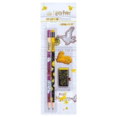 Imagem de Kit Escolar 4 Pçs 2 Lápis Apontador E Borracha Harry Potter - Cia Bebê