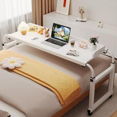 Imagem de Mesas de cama ajustáveis de 115 a 210 cm, mesa sobrecama com 4 rodas, mesa de computador, mesa de trabalho, bandeja de alimentos para cama de solteiro/casal/queen/king size