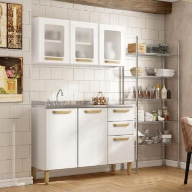 Imagem de Cozinha Compacta 100% Aço 2 Gavetas Bella Branco Bertolini, Branco