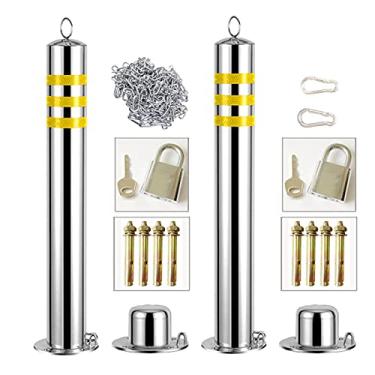 Imagem de CUTPOIY Postes de segurança de barreira de estacionamento para aço de garagem, 2 cones de estacionamento e corrente de 5 m, poste de amarração forte e durável para uso comercial ou privado (76 × 650