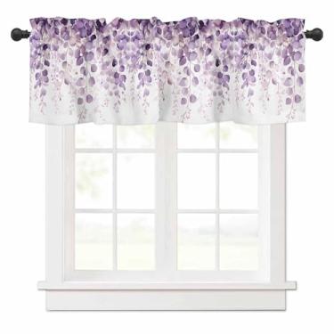 Imagem de Cortinas de folhas de eucalipto roxas para janelas, sanefas, folhas, plantas, cortinas curtas, tratamento de janela para cozinha, sala de estar, quarto, banheiro, café, decoração, 1 painel 137 x 45 cm