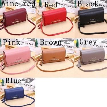 Imagem de Carteira Feminina De Transversal Ombro Couro PU Com 3 Camadas Porta-Ca