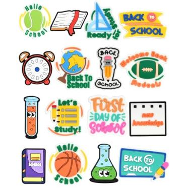 Imagem de SAFITOYA Pingentes de sapato de volta às aulas, acessórios decorativos de PVC para sapatos e pulseiras, material de festa escolar do primeiro dia, 16 ferramentas de volta às aulas, One Size