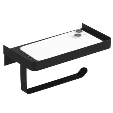 Imagem de Greenspring Suporte de papel higiênico com prateleira de telefone, suporte de parede, suporte de papel higiênico preto fosco, armazenamento de vaso sanitário de aço inoxidável, suporte de toalha de