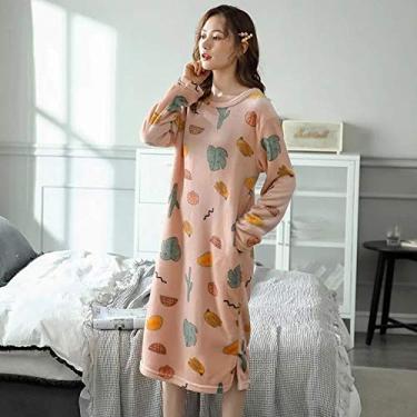 Imagem de 2020 Inverno Quente Flnel Camisolas Manga Comprida Pijamas Solto Casual Pijamas Plus Size Sleepshirts Lazer Homewear, Color4, hL