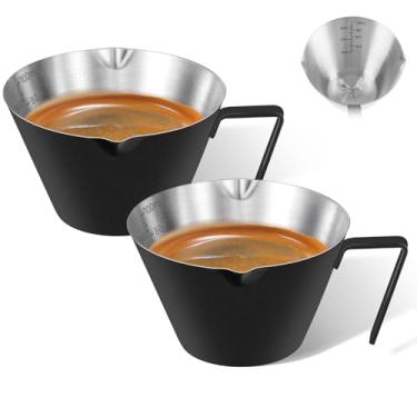 Imagem de carrottimes Pacote com 2 xícaras de café expresso de aço inoxidável, acessórios de café expresso, copo medidor de metal de bico duplo com escala dupla, xícara de café expresso, pesagem de grãos de