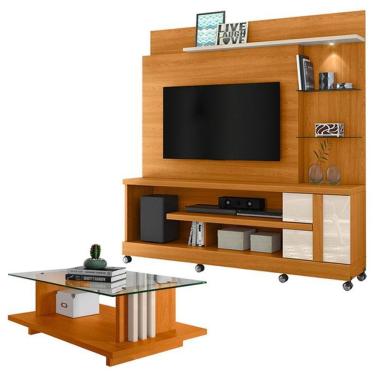 Imagem de Estante Home Theater Alan Com Rodízios E Mesa De Centro Frizz Cinamomo Off White - Madetec