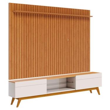 Imagem de Rack Bancada Classic 2 Gavetas Com Painel Para Tv Suspenso Ripado Loft 2.2 Off White Nature - Imcal