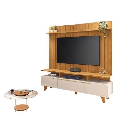 Imagem de Rack Bancada Essenza E Painel Link 2.0 Com Mesa De Centro Sky Tampo De Vidro Off White Cinamomo – Hb Móveis