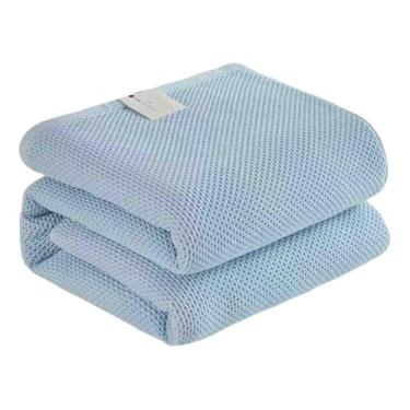 Imagem de JUSHZ Cobertor pesado feminino masculino para cama adulto solteiro para sofá 28 fios algodão penteado colcha felpudo verão lavável na máquina (ciano, 150 x 200 cm)