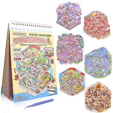 Imagem de Dwpetzo Sticker Therapy 3D Scenes – 6 Sets Large Size DIY 3D Sticker Scene with Tweezer for Adults & Kids Relief Stress Pass The Time, Cute Miniature House & Room Material Collection Book 01