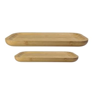 Imagem de Bandeja Retangular Rasa de 25cm + Bandeja Retangular Rasa de Bambu de 34cm de Bambu