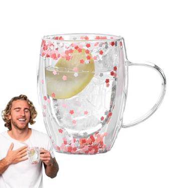 Imagem de Canecas de café de vidro com isolamento, canecas de café de vidro de parede dupla | Caneca de cerveja estética transparente 350ml com alça,Copos de grande capacidade, caneca de de resisten