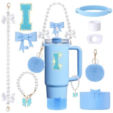 Imagem de Conjunto de acessórios para copos Stanley de 9 peças - para copos de 850 g 1,134 g com alça - Kit Bule inclui topo de palha e bota, pingente, alça de pérola e adesivos - Presentes estéticos para