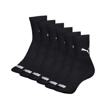 Imagem de Kit 6 Pares Meia Puma Cano Médio Algodão Atoalhada Adulto, Preto, 34-3