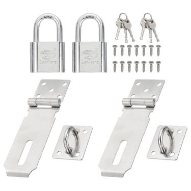 Imagem de PATIKIL Conjunto de ferrolho de cadeado, 2 peças de cadeado de trava de porta de aço inoxidável de 10 cm com chaves e parafusos ferrolho de segurança para armazenamento de armário de portão ao ar