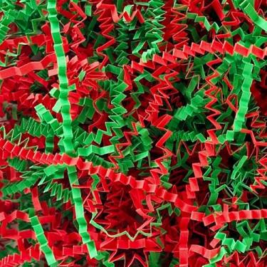 Imagem de Corlcol Enchimento de papel enrugado de 200 g para cestas de presente, caixa de confetes, fragmentos de papel, decoração de Natal (vermelho e verde)