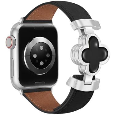 Imagem de MOINSPIRE Pulseiras de couro finas de designer compatíveis com Apple Watch Series Ultra/SE11/9/8/7/6/5/4/3/2/1 de 38 mm, 40 mm, 41 mm e 42 mm (S11/10)