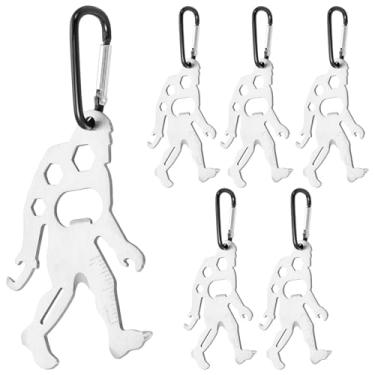 Imagem de 6 Mosquetões multiferramentas compactos, ferramenta multifuncional 11 em 1 em formato de macaco criativo com chave hexagonal, abridor de garrafa, régua, chave de fenda de cabeça chata/cruz e chaveiro