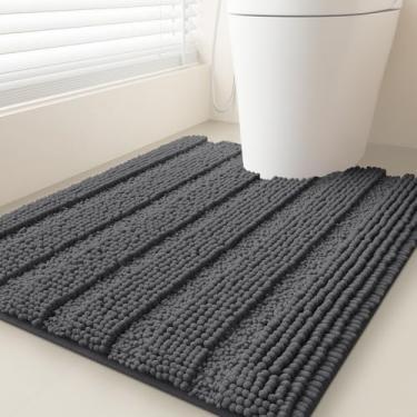 Imagem de Tapete de banheiro cinza listrado 51 x 61 cm tapete de contorno ultramacio, antiderrapante de chenille, tapetes de banho felpudos absorventes para banheiro, quarto, cozinha, chuveiro, banheira, cinza