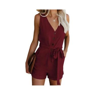 Imagem de Macacão Feminino Verão - Casual, Decote V, Shorts e Estilo Europeu, BR