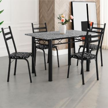 Imagem de Conjunto De Mesa Itália Com 4 Cadeiras 1,20m Preto - Floral Granito Artefamol Preto Fosc