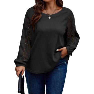 Imagem de Camiseta Eytino Plus Size para mulheres de manga comprida 2X preta