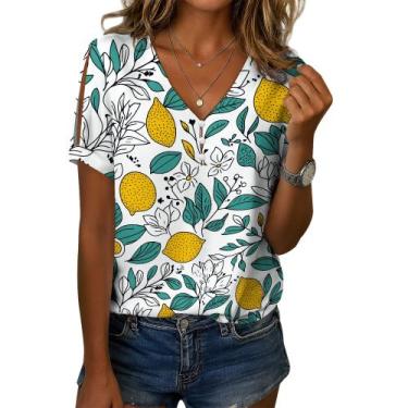 Imagem de Blusa feminina Zhyaj com estampa floral boho com decote em V e manga c