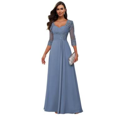 Imagem de Vestido Loyeloy Steel Blue Sweetheart Ruffles Lace Mother Bride