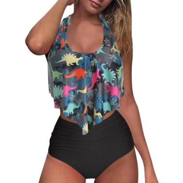 Imagem de Conjunto de biquíni feminino casual sexy com babados com impressão Swi