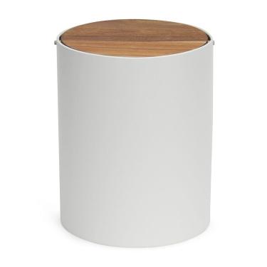 Imagem de Lixeira em Metal e Madeira Branca 7 Litros 25cm 21291 Mart